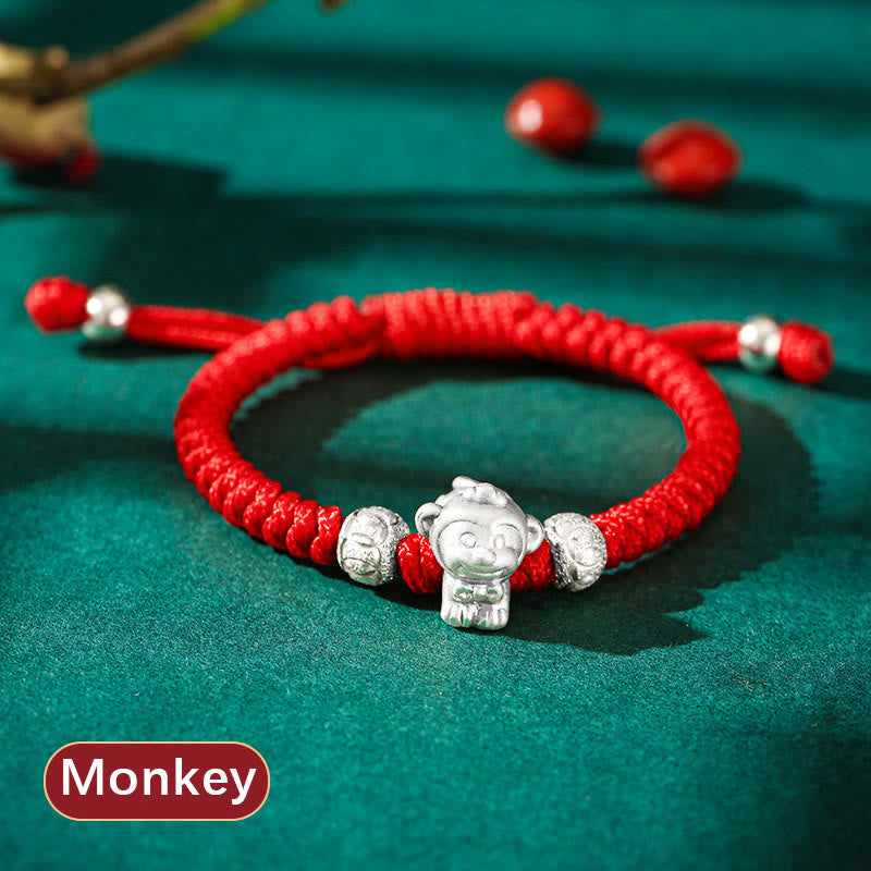 Stone of buddha 999 Sterling Silver Chinese Zodiac Red Rope Luck Handcrafted Kids Bracelet