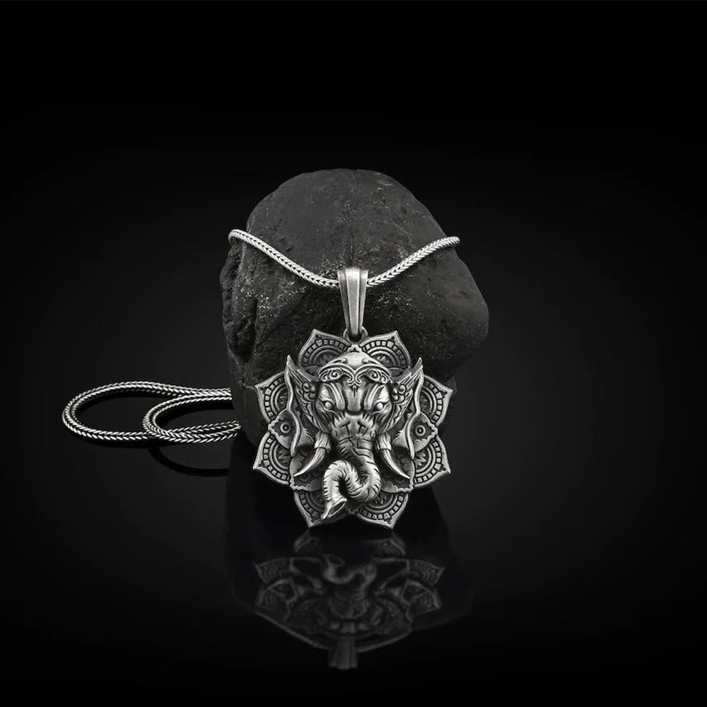 Stone of buddha Pure Tin Ganesh Ganpati Elephant Protection Amulet Necklace Pendant