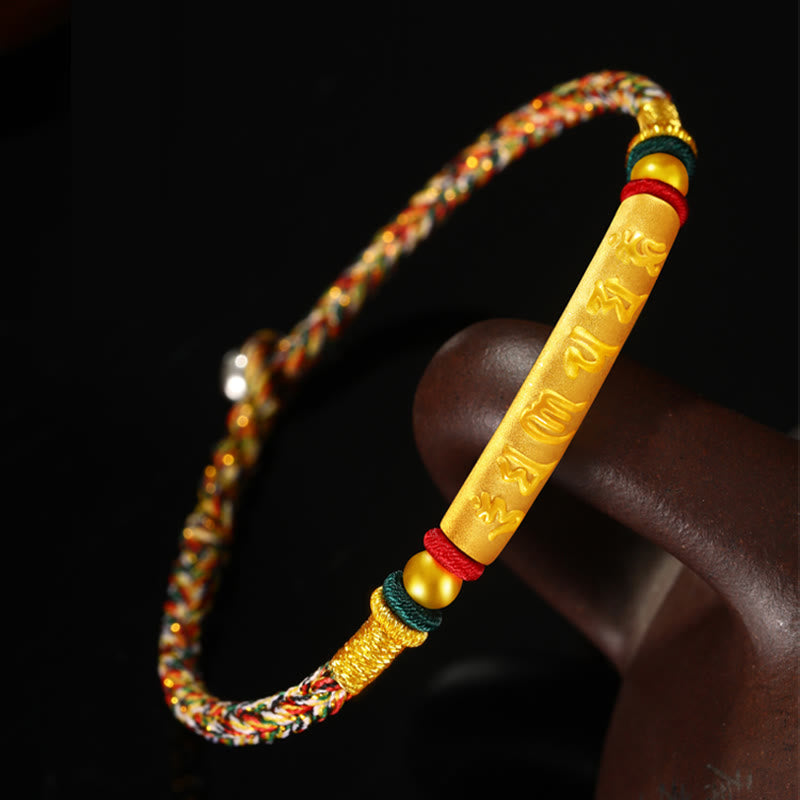 Stone of buddha Tibetan 999 Gold Om Mani Padme Hum Handcrafted Eight Thread Peace Knot Luck Braided Couple Bracelet