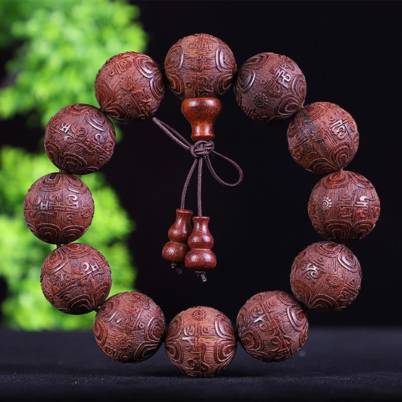 Stone of buddha Chinese Zodiac Rosewood Ebony Boxwood Copper Coin PiXiu Carved Warmth Bracelet
