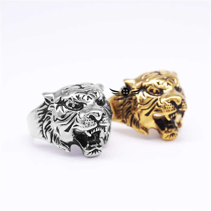 Stone of buddha Men's Animal Tiger Head Titanium Steel Balance Calm Punk Rock Biker Ring