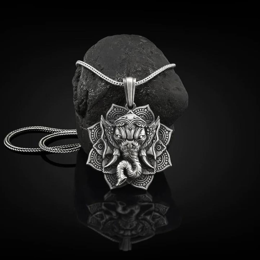 Stone of buddha Pure Tin Ganesh Ganpati Elephant Protection Amulet Necklace Pendant