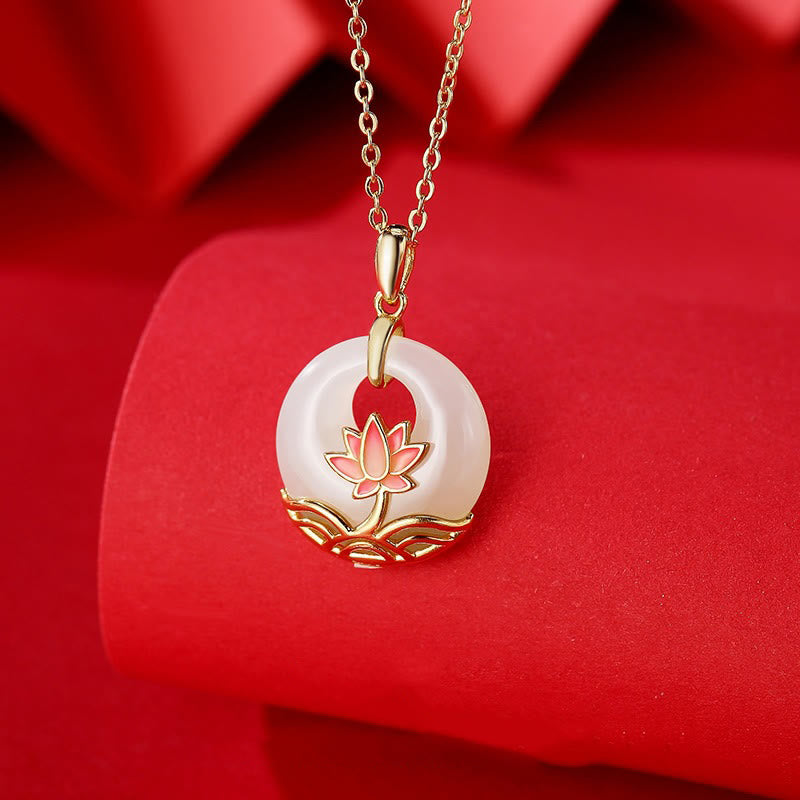 Stone of buddha 925 Sterling Silver Hetian White Jade Lotus Flower Blessing Necklace Pendant
