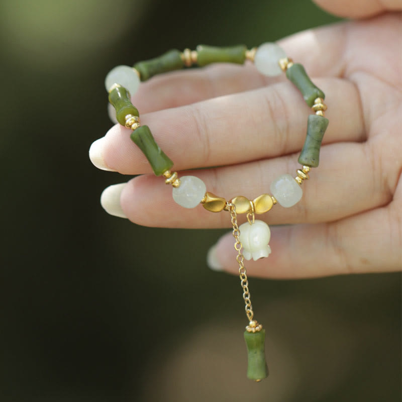 Stone of buddha Green Bamboo Jade Lily of the Valley Wealth Bracelet