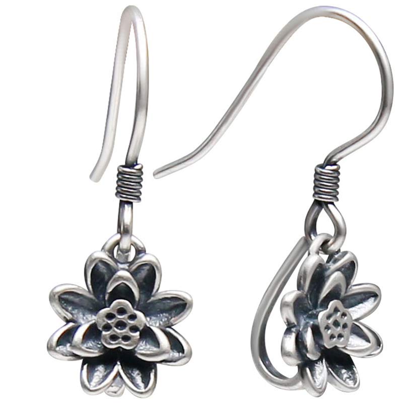 Stone of buddha 925 Sterling Silver Lotus Flower Enlightenment Earrings