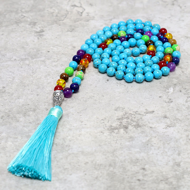 Stone of buddha 108 Mala Turquoise Beads Yoga Meditation Prayer Beads Necklace