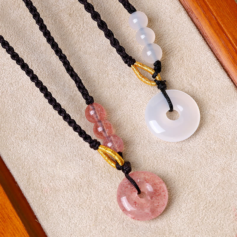 Stone of buddha Strawberry Quartz Chalcedony Peace Buckle Healing Necklace Pendant