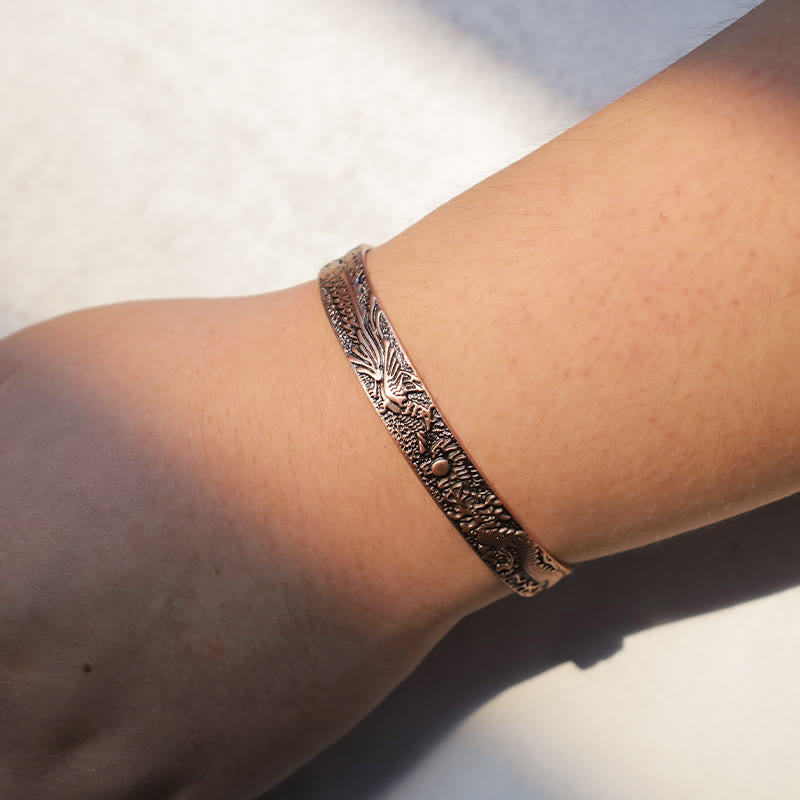 Stone of buddha Dragon Phoenix Magnetic Solid Copper Cuff Bracelet Bangle