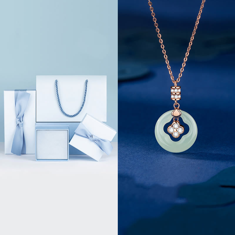 Stone of buddha 925 Sterling Silver Natural Hetian Jade Lucky Four Leaf Clover Zircon Necklace Pendant With Gift Box