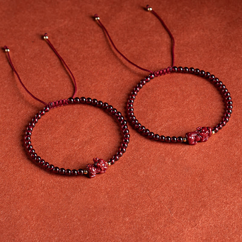 Stone of buddha Garnet Cinnabar PiXiu Blessing Calm String Bracelet