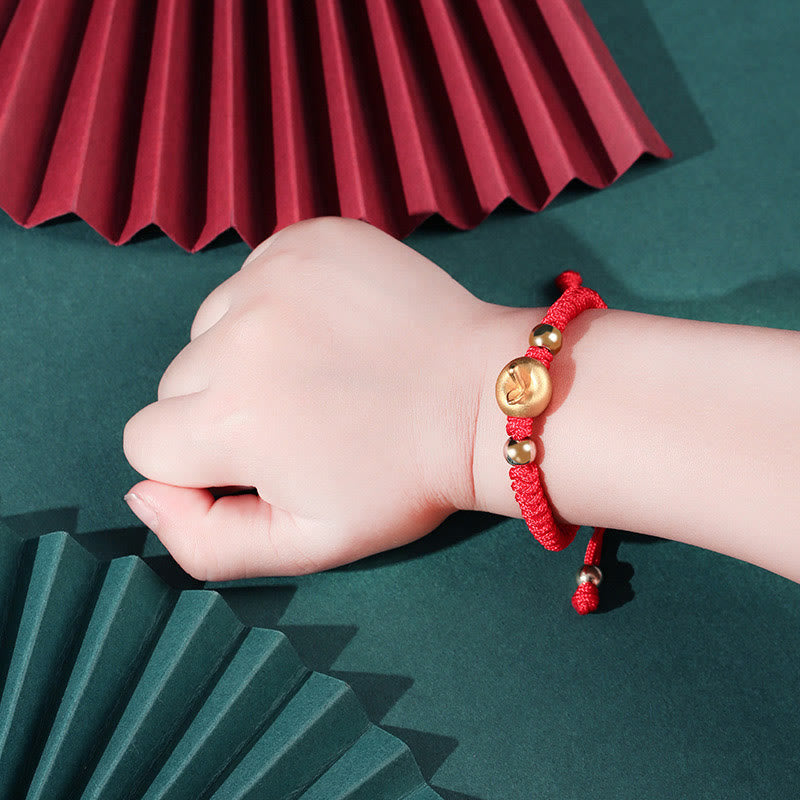 Stone of buddha 999 Sterling Silver Apple Red Multicolored Rope Luck Protection Handcrafted Kids Bracelet
