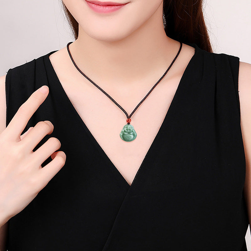 Stone of buddha Laughing Buddha Cyan Jade Success Necklace String Pendant