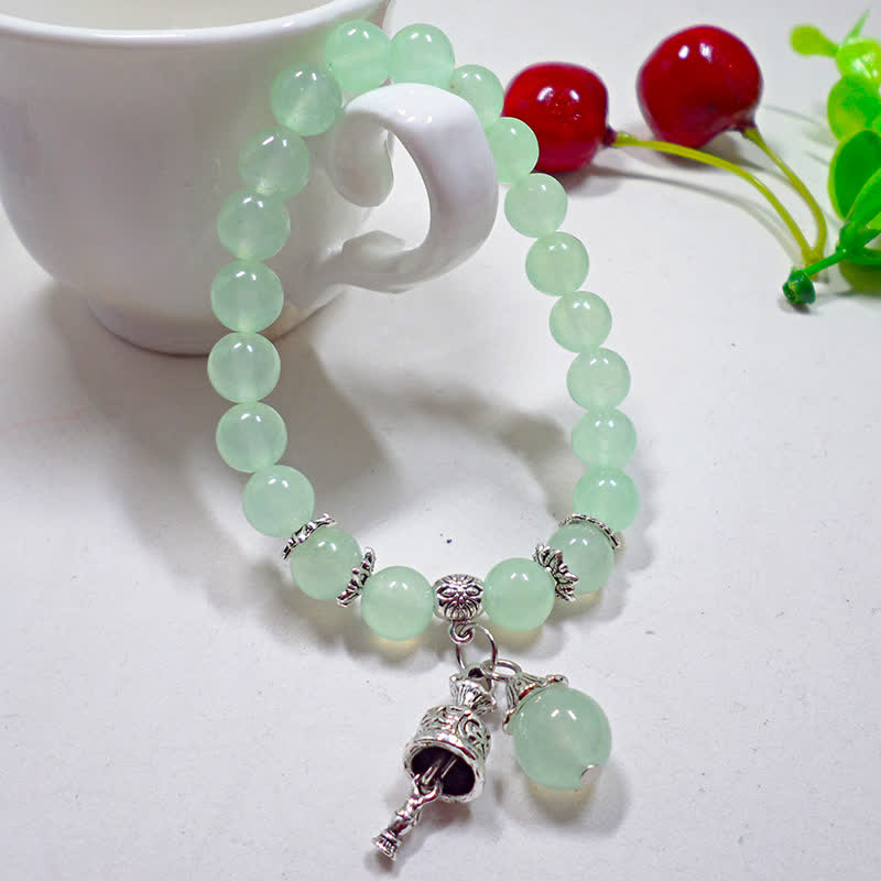 Stone of buddha Vintage Crystal Chalcedony Stone Energy Beaded Bell Charm Bracelet