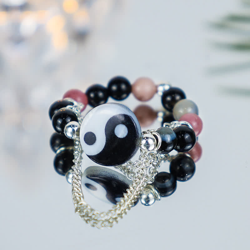 Stone of buddha Yin Yang Symbol Balance Luck Ring