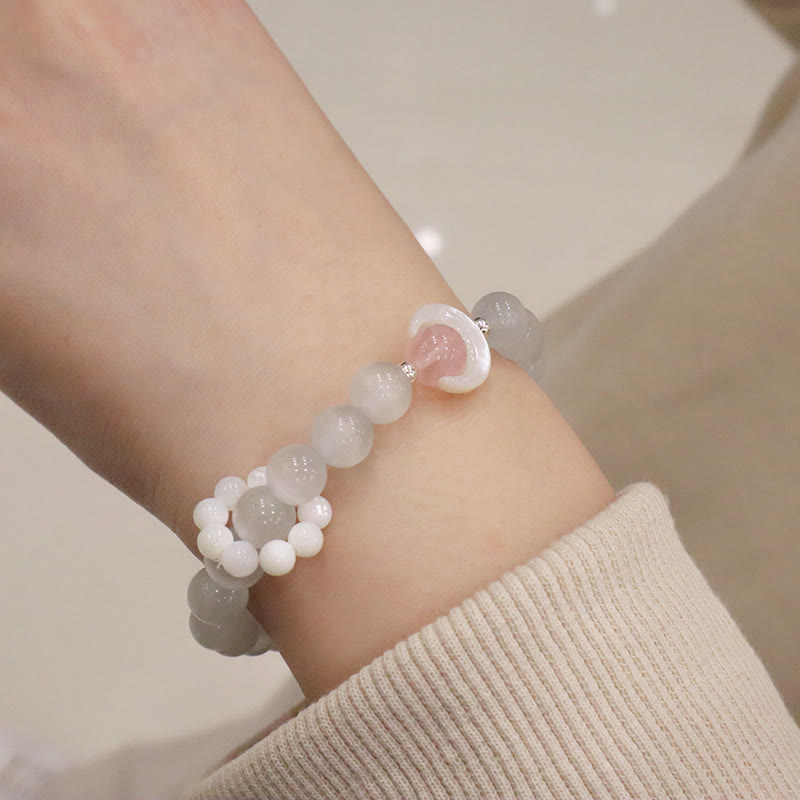 Stone of buddha 925 Sterling Silver Natural Amethyst Aquamarine Pink Crystal Cat's Eye Healing Crescent Moon Bracelet