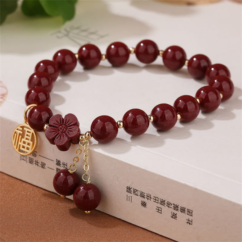Stone of buddha Cinnabar Fu Character Cherry Blossom Blessing Bracelet