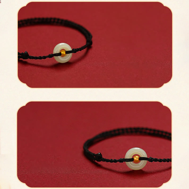 Stone of buddha 999 Gold Bead Round Peace Buckle Hetian Jade Luck Abundance Braided Bracelet Anklet