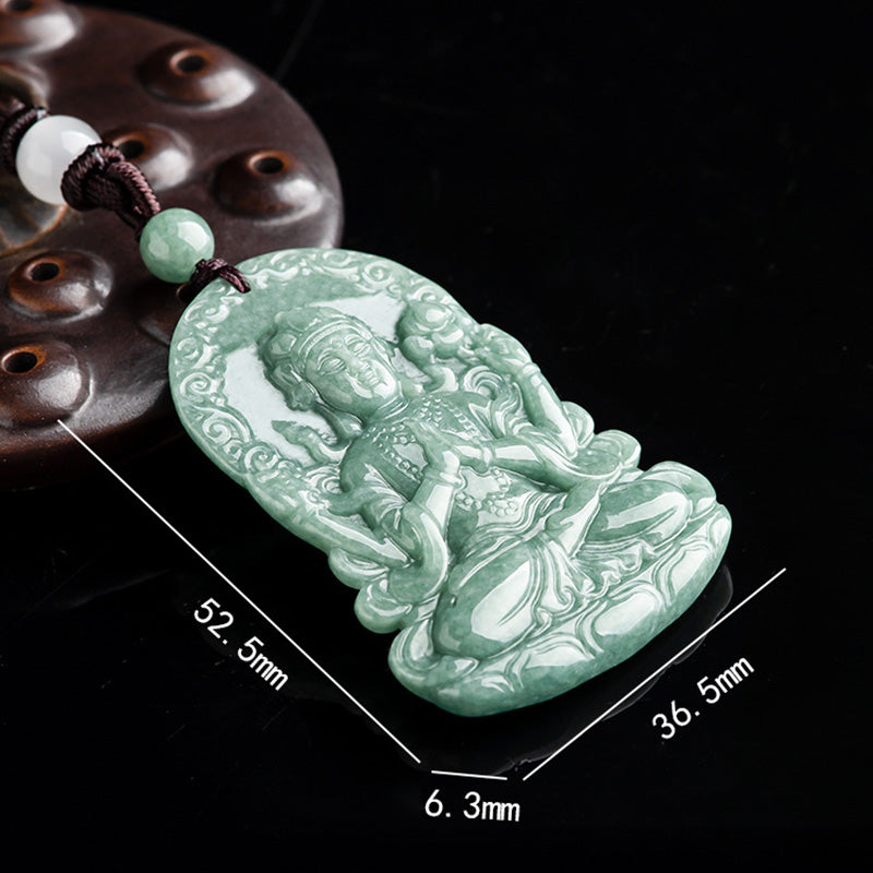 Stone of buddha Four-armed Avalokitesvara Natural Jade Amulet Blessing String Necklace