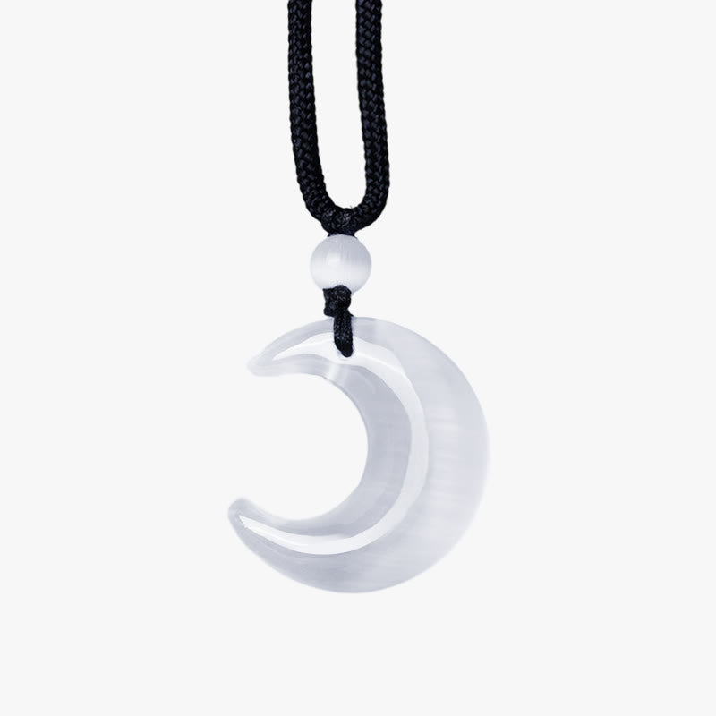 Stone of buddha Natural Silver Sheen Obsidian Selenite Crystal Crescent Moon Yin Yang Couple Protection Necklace Pendant
