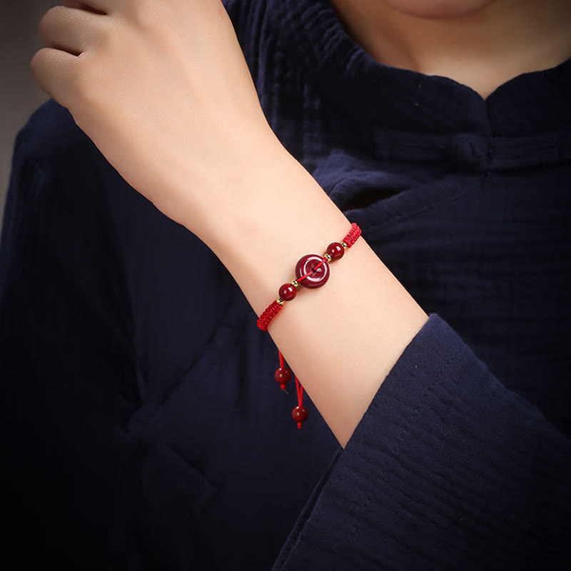 Stone of buddha Natural Cinnabar Peace Buckle Blessing String Bracelet