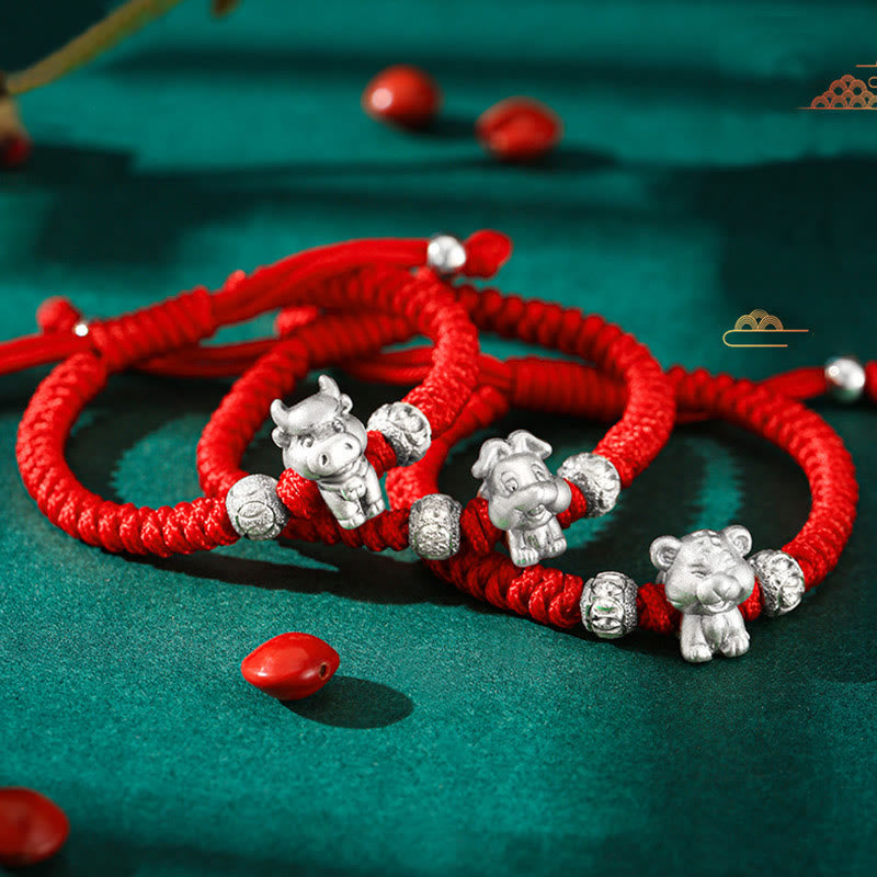 Stone of buddha 999 Sterling Silver Chinese Zodiac Red Rope Luck Handcrafted Kids Bracelet