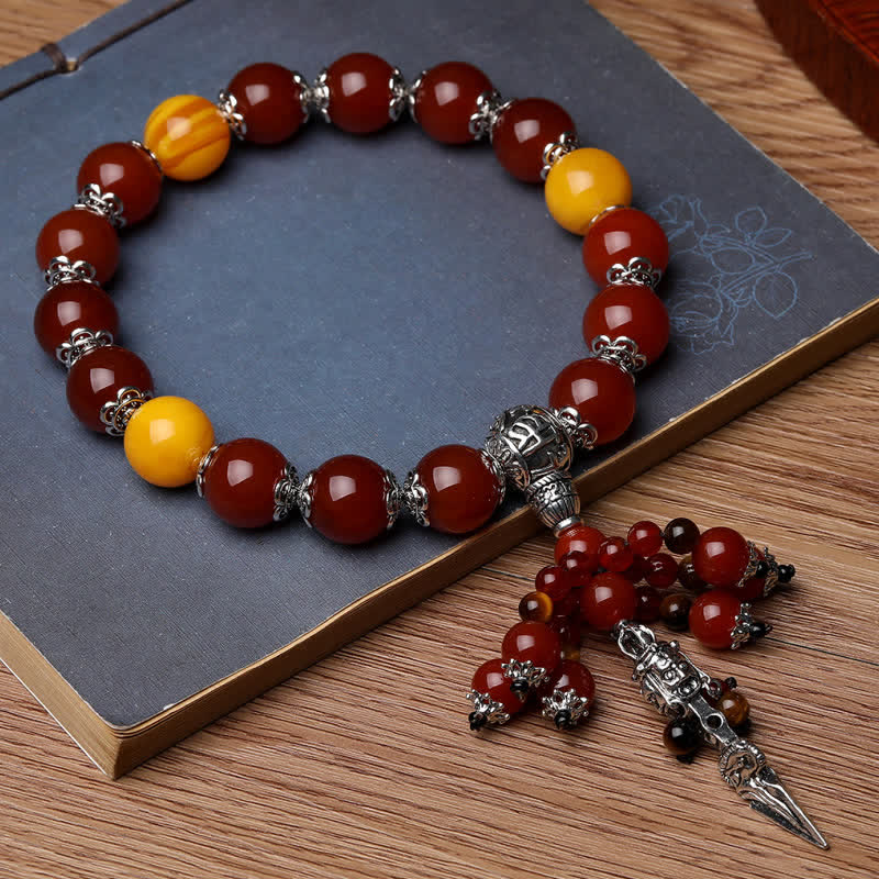 Stone of buddha Natural Tiger Eye Red Agate Dragon Vein Agate Stone Vajra Dorje Power Healing Bracelet Car Decoration