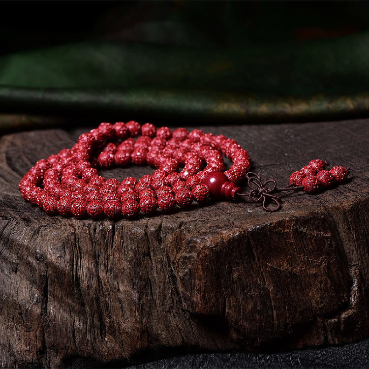 Stone of buddha 108 Mala Beads Cinnabar Om Mani Padme Hum Pattern Engraved Blessing Bracelet