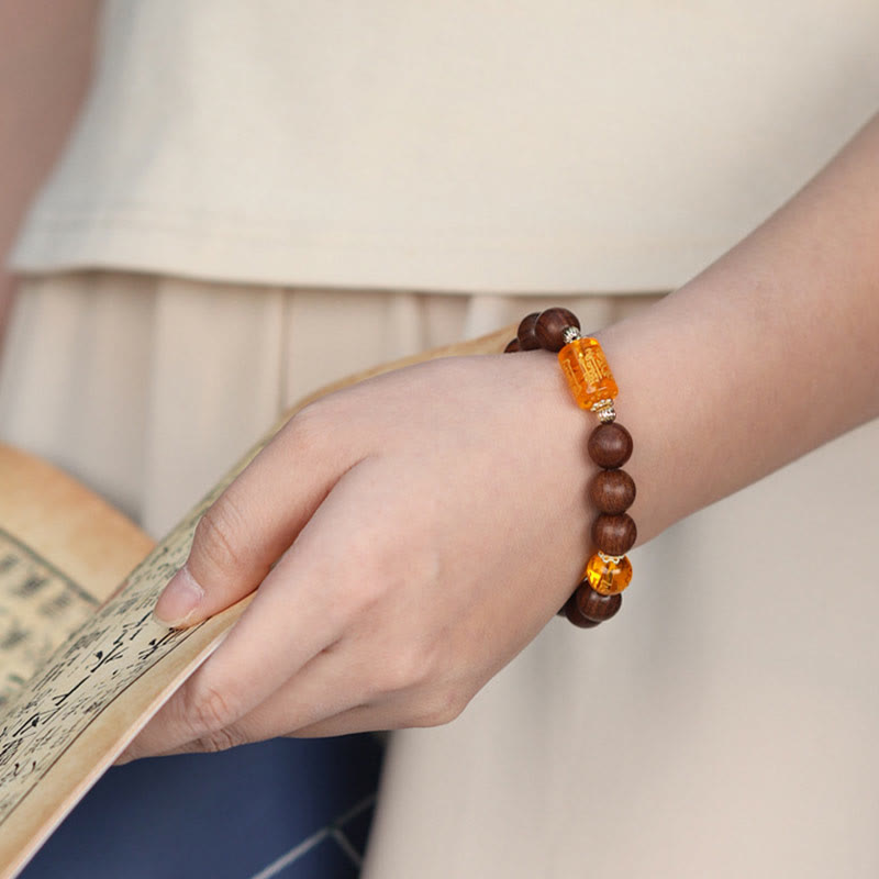 Stone of buddha Natural Phoebe Zhennan Wood Om Mani Padme Hum God Of Wealth Crystal Protection Bracelet