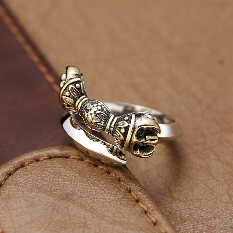 Stone of buddha Tibetan Dorje Vajra Engraved Design Copper Luck Wealth Adjustable Ring