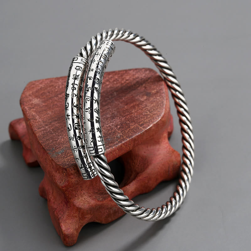 Stone of buddha Retro Heart Sutra Twisted Design Pattern Balance Bracelet Bangle