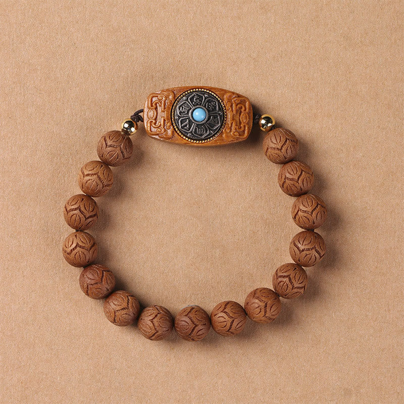 Stone of buddha Green Sandalwood Ebony Wood Sandalwood Om Mani Padme Hum Soothing Bracelet