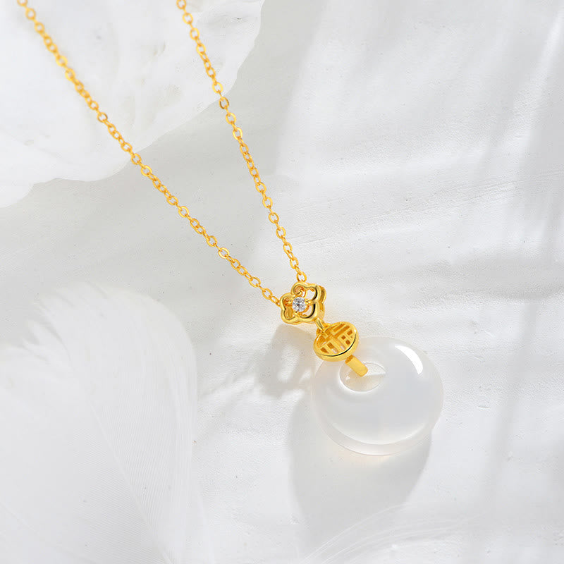 Stone of buddha 925 Sterling Silver White Agate Fu Character Happiness Luck Necklace Pendant