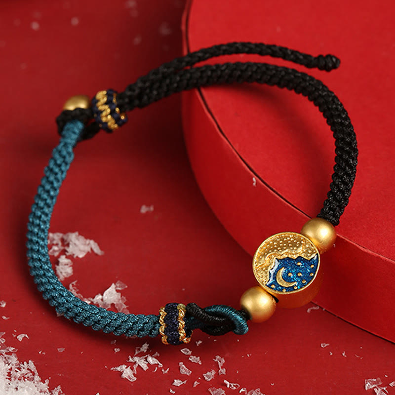 Stone of buddha Handmade Mountain and Sea Engraved Luck Two-Color String Couple Bracelet