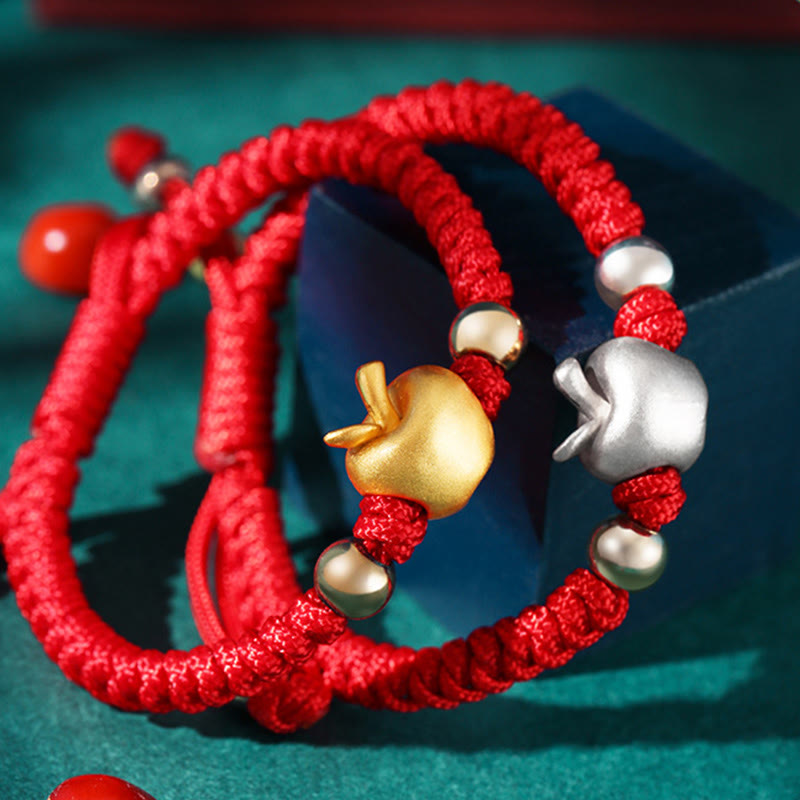 Stone of buddha 999 Sterling Silver Apple Red Multicolored Rope Luck Protection Handcrafted Kids Bracelet