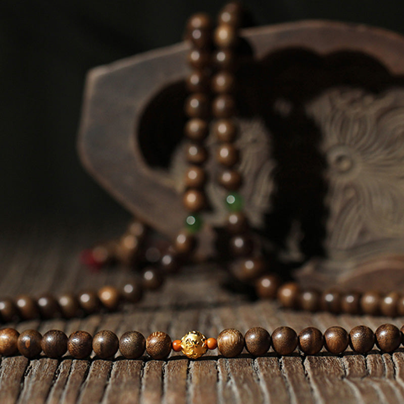 Stone of buddha 999 Gold 108 Mala Beads Kalimantan Agarwood Cyan Jade Six True Words Strength Bracelet