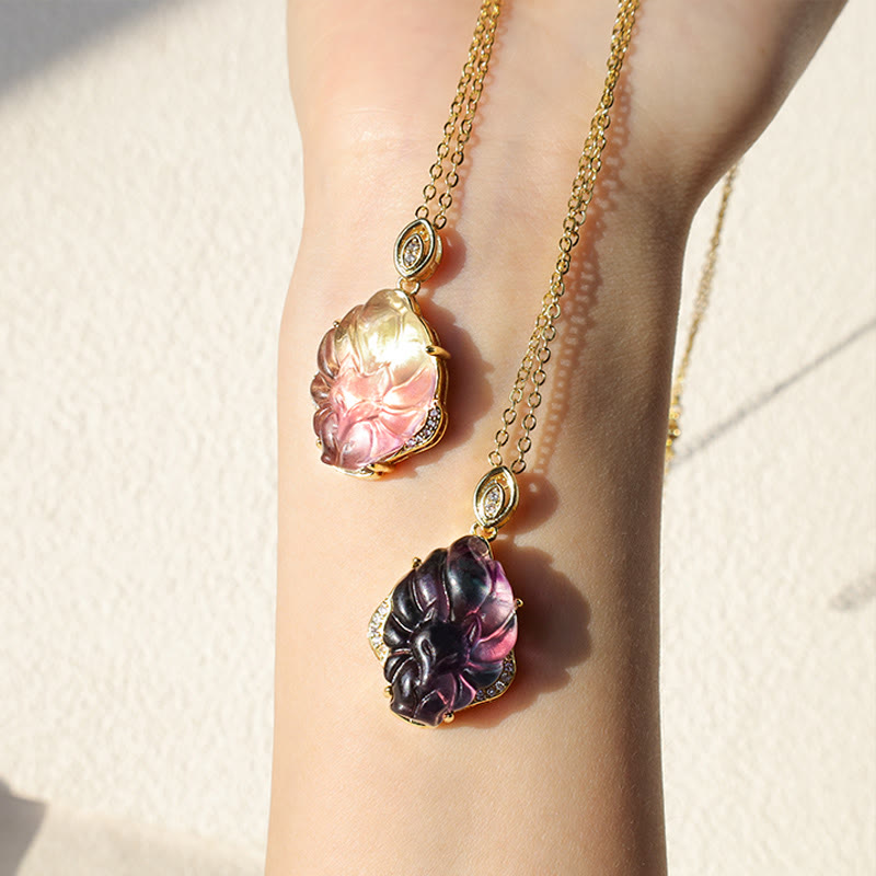 Stone of buddha Natural Colorful Fluorite Nine-Tailed Fox Protection Necklace Pendant