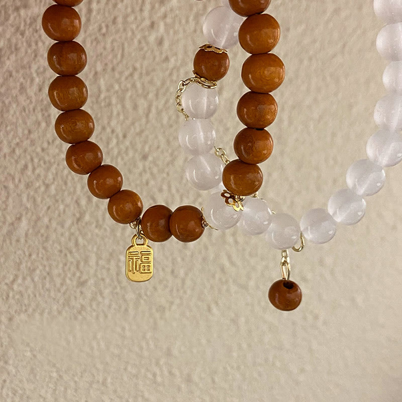 Stone of buddha Sandalwood Cat's Eye Fu Character Charm Protection Bracelet