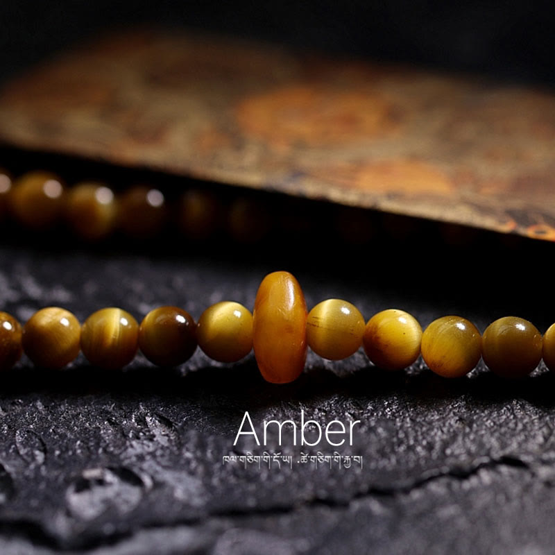 Stone of buddha 108 Mala Beads Natural Tiger Eye Copper Dorje Protection Tassel Bracelet