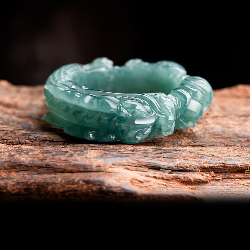 Stone of buddha Natural Jade Dragon Success Ring