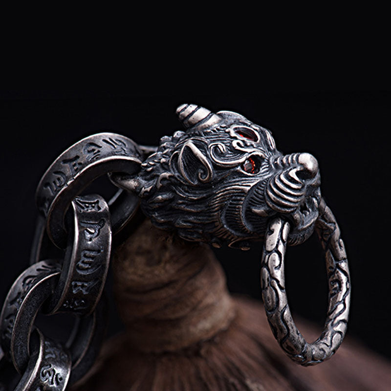 Stone of buddha 925 Sterling Silver Dragon Kirin Om Mani Padme Hum Success Strength Bracelet Bangle