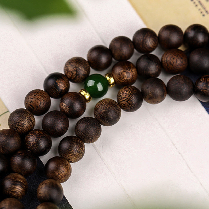 Stone of buddha 108 Mala Beads Indonesia Tarakan Rare Agarwood Cyan Jade Ward Off Evil Spirits Bracelet