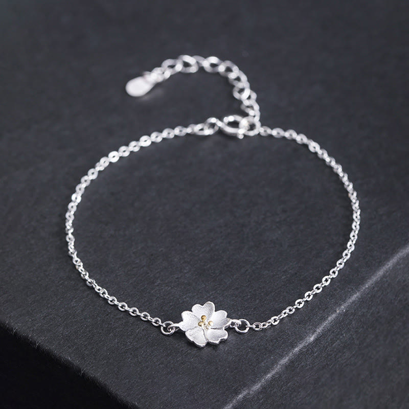 Stone of buddha 925 Sterling Silver Cherry Blossom Blessing Chain Bracelet