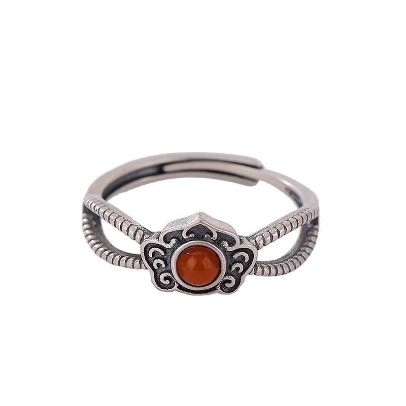 Stone of buddha 925 Sterling Silver Red Agate Bead Logical Thinking Ring