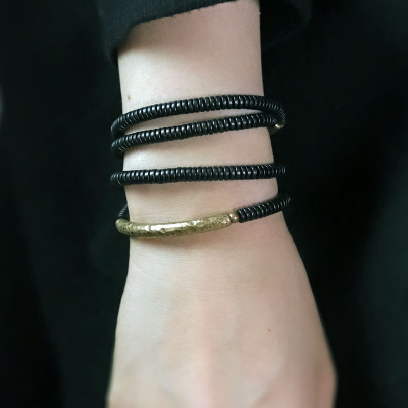 Stone of buddha Ebony Wood Copper Balance Multilayered Bracelet