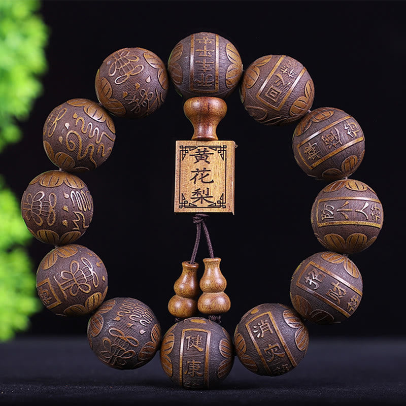 Stone of buddha Chinese Zodiac Rosewood Ebony Boxwood Copper Coin PiXiu Carved Warmth Bracelet