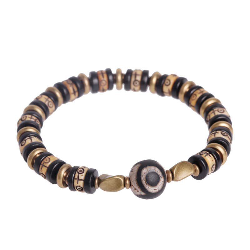 Stone of buddha Tibetan Yak Bone Ebony Wood Strength Bracelet