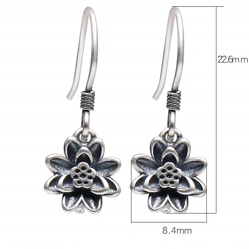 Stone of buddha 925 Sterling Silver Lotus Flower Enlightenment Earrings