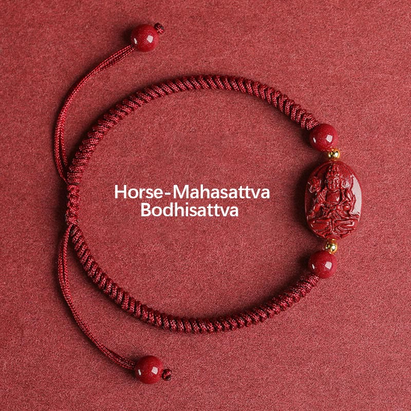 Stone of buddha Chinese Zodiac Natal Buddha Cinnabar Keep Away Evil Spirits Rope Bracelet