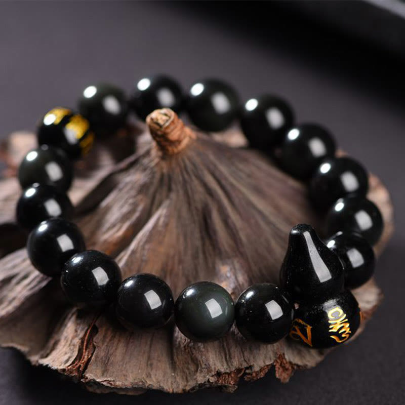 Stone of buddha Rainbow Obsidian Gourd Om Mani Padme Hum Inner Peace Bracelet