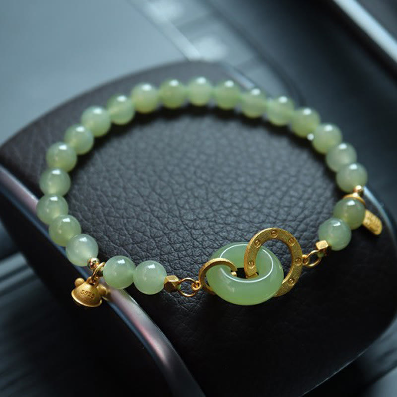 Stone of buddha 925 Sterling Silver Plated Gold Natural Hetian Jade Bead Gourd Lotus Bamboo Fu Character Luck Bracelet